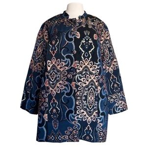Chico’s Jacquard Mandarin Collar Paisley Whimsical Duster Jacket Size 2 NWOT
